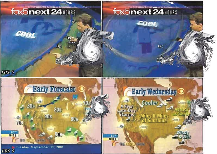 Additional broadcast weather map demonstrating media suppression of Category 3 hurricane information